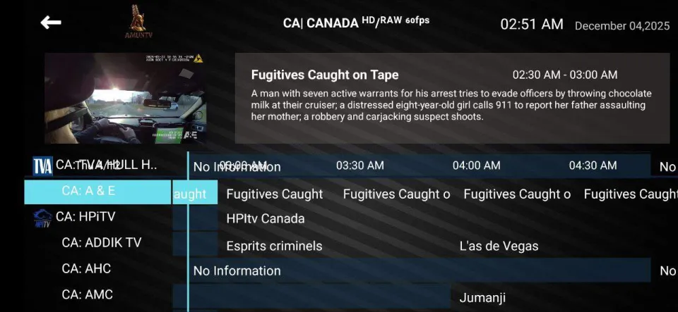 Canadian channels in the AmunTV TV guide