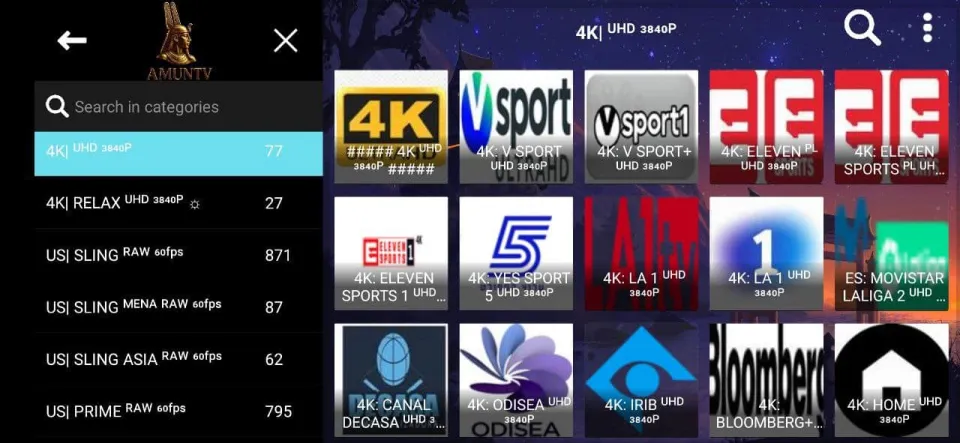 4K sports channels in AmunTV