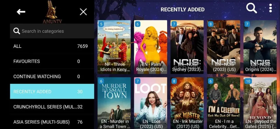 Recently added movies in AmunTV