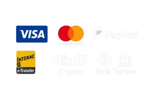 Visa, Mastercard, PayPal, Interac e-Transfer, Skrill, crypto and bank transfer