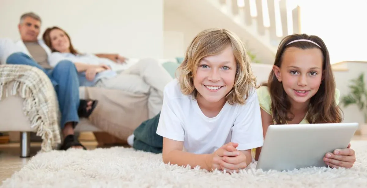 Kids and parents streaming on a tablet at home