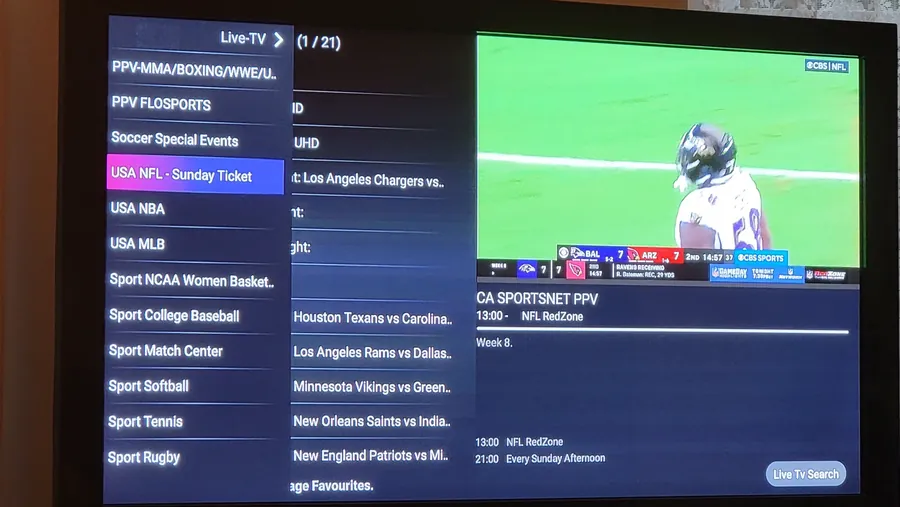 USA LIVE IPTV channel guide on a customer's TV
